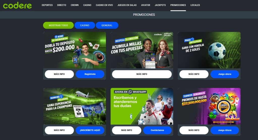 Promociones de Codere Colombia, con un bono que duplica el primer depósito hasta 200.000 COP