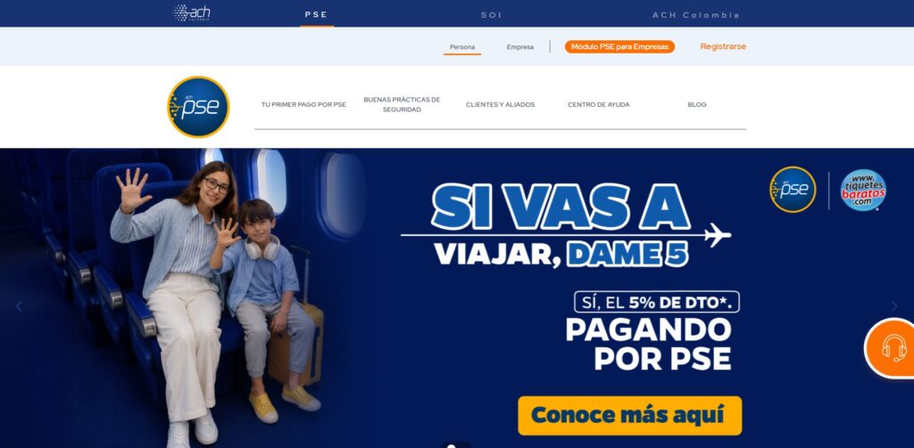 Sitio de PSE, el botón de pagos en línea de ACH Colombia