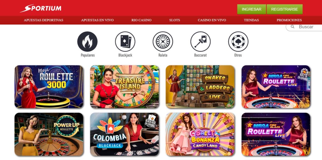 Casino en vivo de Sportium Colombia con ruletas, blackjack y game shows